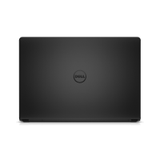 A closed Dell Inspiron 5559 laptop with i5 6200U, 8GB RAM, and 1TB storage is seen from above, the black lid featuring a centered Dell logo against a plain white background.