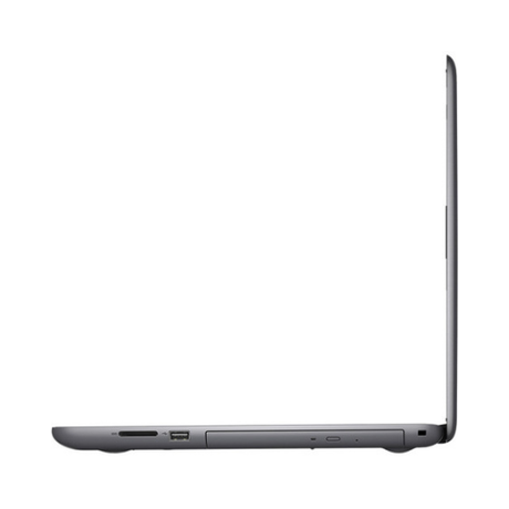 A Dell Inspiron 15 5567 Intel i5-7200U 8GB 1TB laptop is shown side-on with its screen at a 90° angle, highlighting the left-edge ports against a white background—ideal for displaying this refurbished Dell laptop’s features.