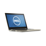 A Dell Inspiron 7359 2-in-1 laptop (i5-6200U, 8GB RAM, 256GB SSD, 13.3" Touch) is open and powered on, showing the Dell logo on a blue screen. The silver device displays its keyboard and side ports against a white background.