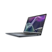 A slim, modern Dell Latitude 7340 i7 1355U 1.7GHz, 16GB RAM, 256GB SSD, 13.3" W11P business laptop with a partially open screen showing colorful lines; side view highlights keyboard and ports—ideal as a certified refurbished ultrabook.