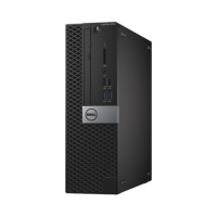 A black Dell OptiPlex 5055 SFF desktop with front mesh panel, USB ports, CD/DVD drive, and Dell logo on a silver strip. Powered by Ryzen 5 Pro 2400G, 8GB RAM, 256GB SSD. Vertically oriented against a white background.