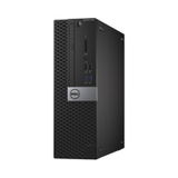 A black Dell OptiPlex 5055 SFF desktop with front mesh panel, USB ports, CD/DVD drive, and Dell logo on a silver strip. Powered by Ryzen 5 Pro 2400G, 8GB RAM, 256GB SSD. Vertically oriented against a white background.