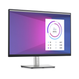 The Dell P2423 IPS 24" monitor shows a vibrant data chart with circular graphs and numbers on a purple and blue gradient background.
