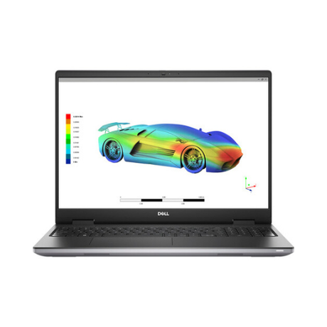 The Dell Precision 7670 i7 mobile workstation with NVIDIA RTX A2000 graphics displays a vivid 3D sports car model with a heat map overlay, showcasing its power for advanced analysis and design tasks.