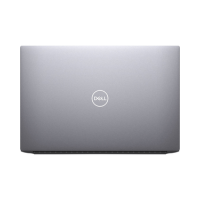 Closed silver Dell Precision 5550 i7 10850H mobile workstation viewed from above, with the Dell logo centered on the lid.