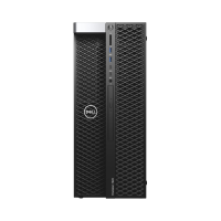 Front view of the Dell Precision 7820 Tower, featuring a mesh design, USB ports, and Dell logo—powered by dual Xeon Gold 3.3GHz CPUs, 192GB RAM, 2x1TB SSDs, RTX5000 graphics, and Windows 11 Pro for high-performance tasks.
