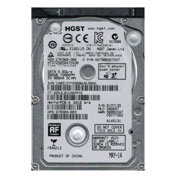 Hitachi HGST 0J37135 500GB 2.5" SATA 6.0Gb/s 7200RPM Hard Drive | 3mth Wty