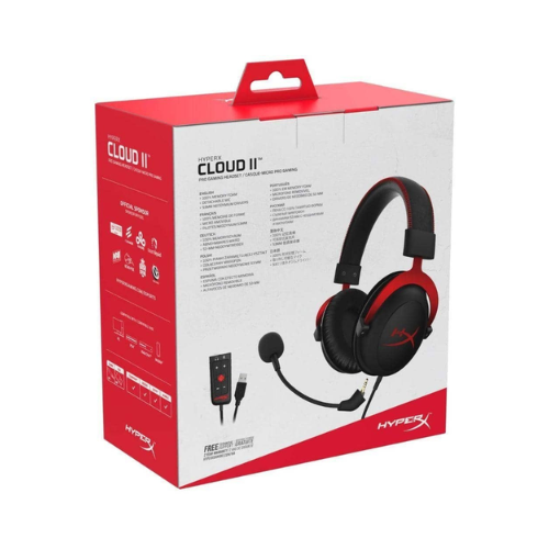 A HyperX Cloud II Core Wireless Gaming Headset DTS Surround Sound Mic NEW Sealed box features the black and red headset with a detachable mic, DTS Surround Sound branding, and product details printed on the packaging.