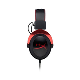 A black and red HyperX Cloud II Core Wireless Gaming Headset with DTS Surround Sound and mic, featuring a bold HX logo on the earcup, is displayed from the side against a white background.