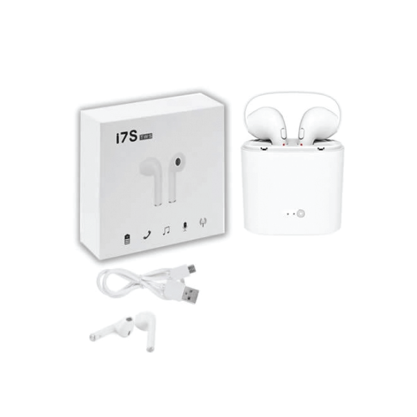 i7s TWS Wireless Bluetooth Twin Earbuds Earphones + Charger for iPhone or Samsung | White