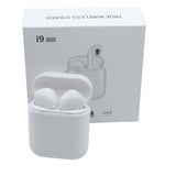 i9 TWS Wireless Bluetooth Twin Earbuds Earphones + Charger | White