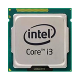 A close-up of a refurbished Intel Core i3-10100T 3.8GHz 4-Core 10th Gen processor shows its logo and text on a metallic surface, set against a green and gold circuit board background.