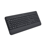 The refurbished Logitech K650 Signature Wireless Keyboard by Logitech offers full-sized keys, a right-side numeric keypad, and top-row function keys for professional comfort.