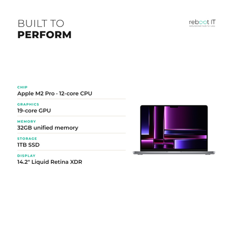 MacBook Pro 14 M2 Pro specs 12-core CPU 19-core GPU 32GB 1TB XDR