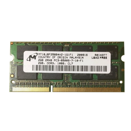 Micron 2GB MT16JSF25664HZ-1G1F1 PC3-8500 1066Mhz 204 pin DDR3 SODIMM