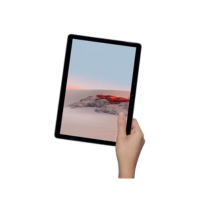 A hand holds a certified refurbished Microsoft Surface Go 2 Tablet M3-8100Y (8GB/128GB, 10.5