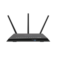 A refurbished black NETGEAR Nighthawk R7000 AC1900 Dual Band Gigabit WiFi Router with three upright antennas and multiple front indicator lights, shown against a plain white background.