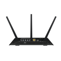 A refurbished NETGEAR Nighthawk R7000 AC1900 Dual Band Gigabit WiFi Router is shown from the back with three upright antennas and multiple ports (Ethernet, WAN, USB, power), set against a white background.