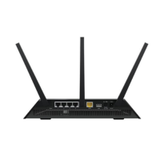 A refurbished NETGEAR Nighthawk R7000 AC1900 Dual Band Gigabit WiFi Router is shown from the back with three upright antennas and multiple ports (Ethernet, WAN, USB, power), set against a white background.