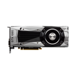 A silver and black nVidia GeForce GTX 1080 8GB GDDR5X VR Ready GPU with a large cooling fan and angular design, shown from above.