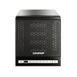 Front view of a refurbished QNAP TS-409 PRO 4-Bay NAS Server (no hard drives, warranty) by QNAP, featuring a mesh front panel, indicator lights, and bottom-edge buttons.