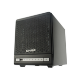 The QNAP TS-409 PRO 4-Bay NAS Server (no hard drives) is a black network-attached storage device with mesh front, control buttons, and USB port, ideal for secure data storage and sharing.