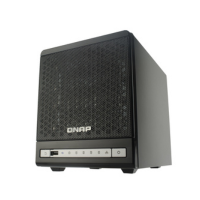The QNAP TS-409 PRO 4-Bay NAS Server (no hard drives) is a black network-attached storage device with mesh front, control buttons, and USB port, ideal for secure data storage and sharing.