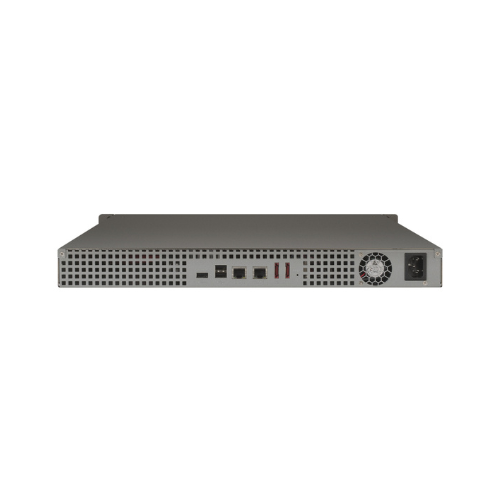 Front view of a refurbished QNAP TS-419U+ 4-Bay 1U Rackmount NAS, featuring 4 x 2TB drives, ventilation grid, network and USB ports, indicator lights, cooling fan, power socket. Designed for rack mounting.