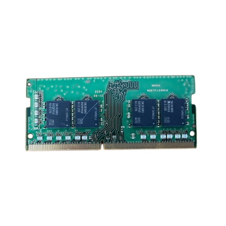 The Generic Samsung 16GB 1Rx8 PC4-3200 SODIMM Memory module features visible gold connector pins and black memory chips—ideal for upgrading your desktop or laptop. Includes a 1-year warranty.
