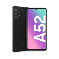 A certified refurbished Samsung Galaxy A52 G4 SM-A52F 128GB Unlocked Smartphone by Samsung is shown, featuring a vivid Super AMOLED display with "A52" and a sleek black back highlighting its four rear cameras.