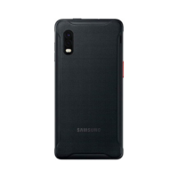 A black Samsung Galaxy Xcover Pro 64GB rugged, waterproof smartphone by Samsung is shown from the back, with a single rear camera, flash, and the Samsung logo engraved at the bottom.