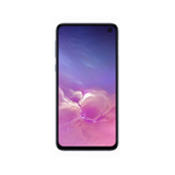 A Samsung Galaxy S10e 128GB Prism Black Smartphone (PARTS ONLY) with a slim black bezel, vibrant purple and pink gradient display, and a top-right front camera hole—perfect for those seeking Samsung parts or an S10e LCD repair.