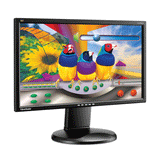 The ViewSonic VG2228wm 22 1920x1080 monitor displays vivid graphics and three colorful birds on a branch with a bright, floral abstract background—ideal for creative spaces. Certified refurbished unit shown, stand not included.