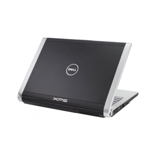 A partially open Dell XPS M1530 15.6" laptop, shown from the back left, with black and silver finish, centered Dell logo on the lid, and XPS branding by the hinge—ideal for your next eBay listing.